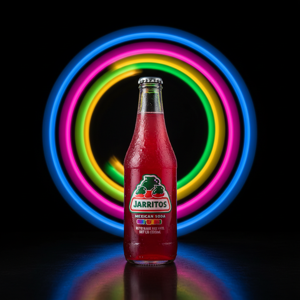 Jarritos Mandarijn Soda fles op donkere achtergrond